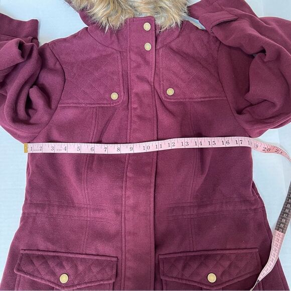 Denim & Co Anorak Jacket Sherpa Lined Hood Women in Deep Burgundy | size XS - Picture 10 of 11